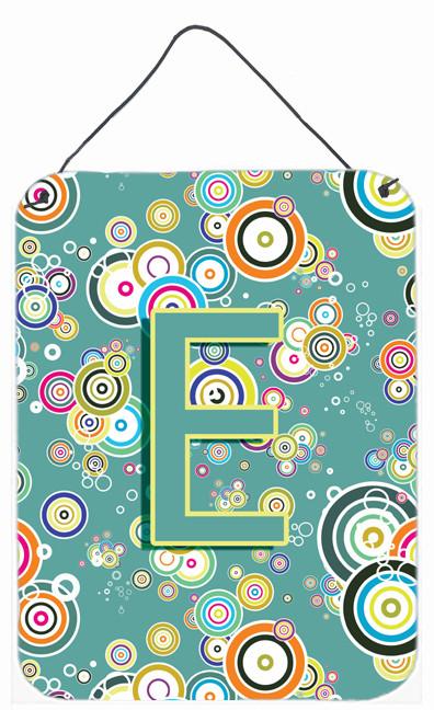 Letter E Circle Circle Teal Initial Alphabet Wall or Door Hanging Prints CJ2015-EDS1216 by Caroline&#39;s Treasures