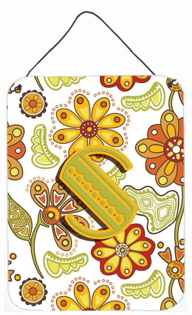 Letter S Floral Mustard and Green Wall or Door Hanging Prints CJ2003-SDS1216 by Caroline&#39;s Treasures