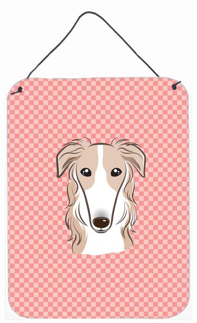 Checkerboard Pink Borzoi Wall or Door Hanging Prints BB1228DS1216 by Caroline&#39;s Treasures