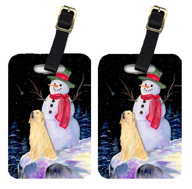 Snowman with Golden Retriever Luggage Tags Pair of 2 by Caroline's Treasures