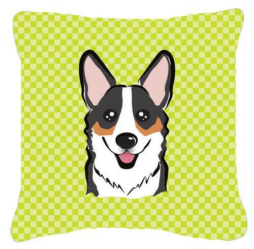 Checkerboard Lime Green Corgi Canvas Fabric Decorative Pillow BB1317PW1414 - the-store.com