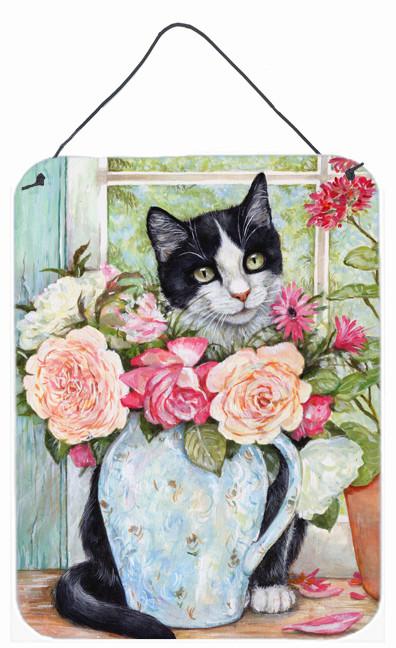 Black and White Rose Cat Wall or Door Hanging Prints CDCO0176DS1216 by Caroline&#39;s Treasures