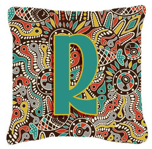 Letter R Retro Tribal Alphabet Initial Canvas Fabric Decorative Pillow CJ2013-RPW1414 by Caroline&#39;s Treasures