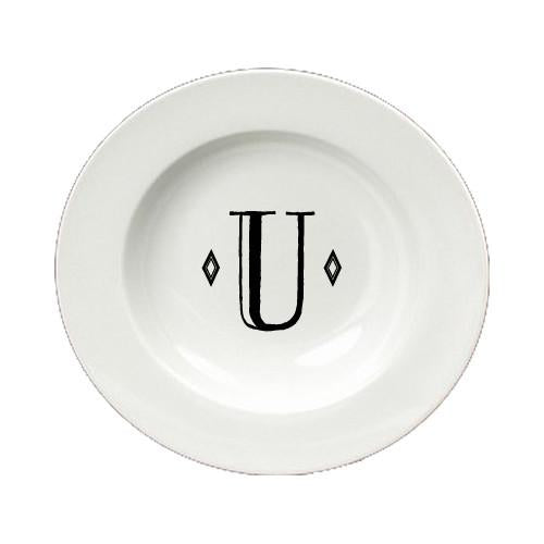 Letter U Initial Monogram Retro Round Ceramic White Soup Bowl CJ1058-U-SBW-825 by Caroline&#39;s Treasures