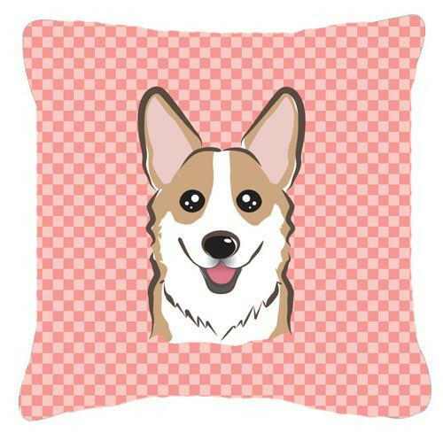 Checkerboard Pink Corgi Canvas Fabric Decorative Pillow BB1253PW1414 - the-store.com