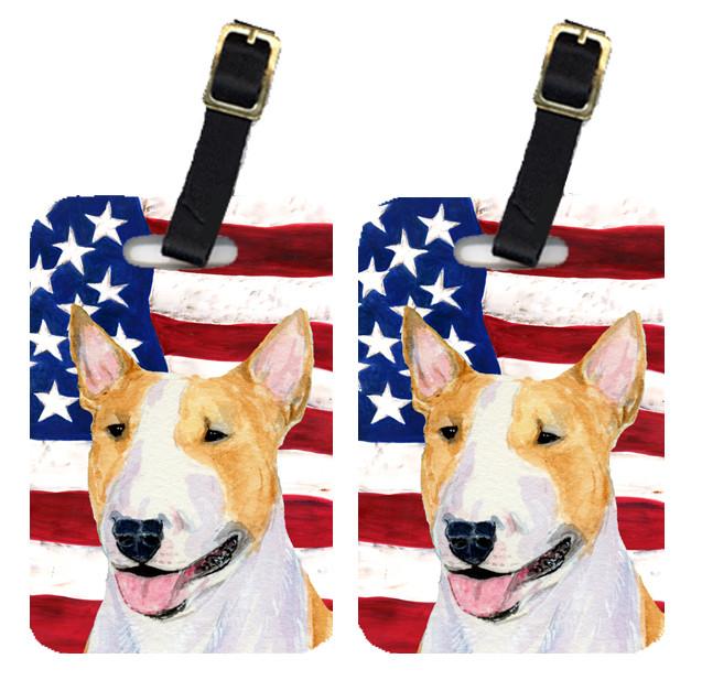 Pair of USA American Flag with Bull Terrier Luggage Tags SS4023BT by Caroline&#39;s Treasures