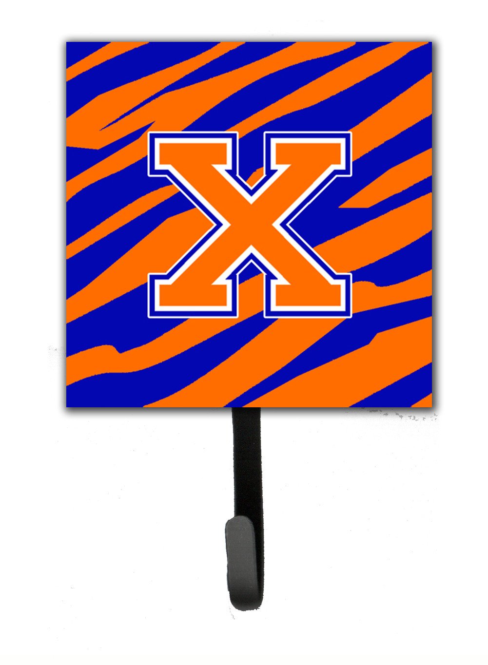 Letter X Initial Monogram - Tiger Stripe - Blue Orange Leash Holder or Key Hook by Caroline's Treasures