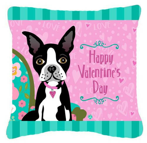 Happy Valentine&#39;s Day Boston Terrier Fabric Decorative Pillow VHA3001PW1414 by Caroline&#39;s Treasures
