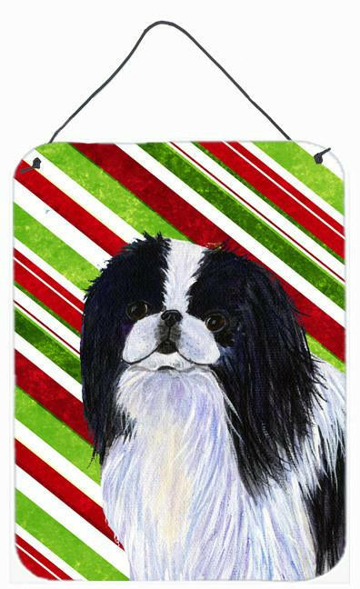 Japanese Chin Candy Cane Holiday Christmas Metal Wall or Door Hanging Prints by Caroline&#39;s Treasures