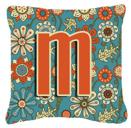 Letter M Flowers Retro Blue Canvas Fabric Decorative Pillow CJ2012-MPW1414 by Caroline&#39;s Treasures