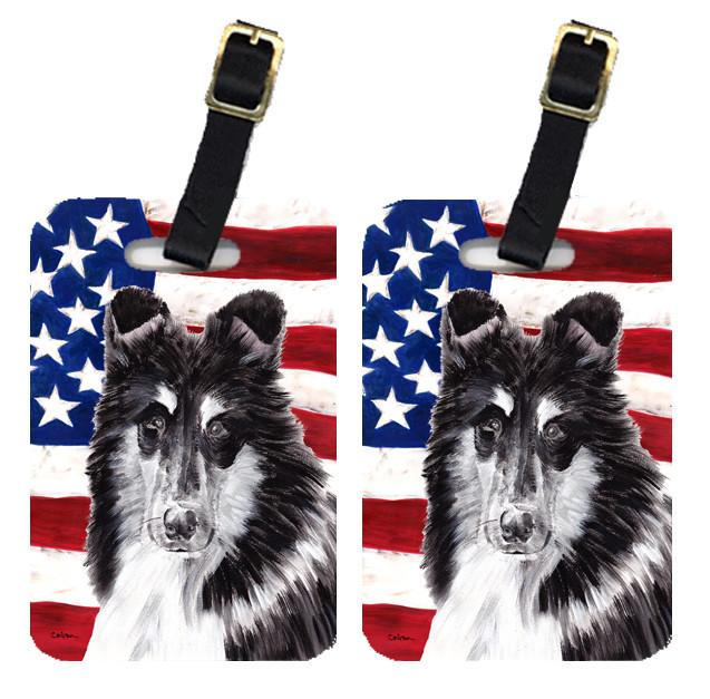 Pair of Black and White Collie with American Flag USA Luggage Tags SC9630BT by Caroline&#39;s Treasures