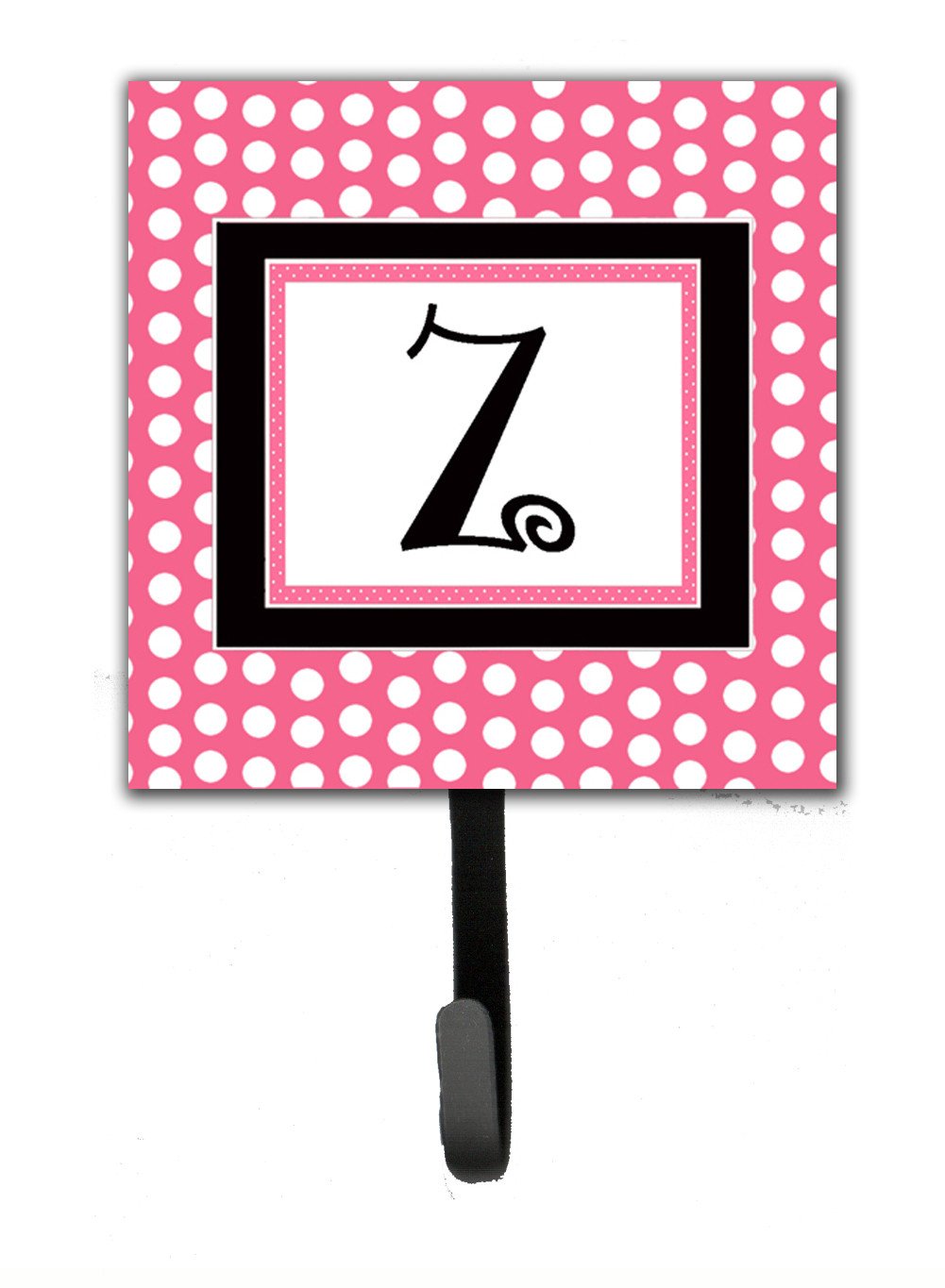 Letter Z Initial Monogram - Pink Black Polka Dots Leash Holder or Key Hook by Caroline&#39;s Treasures