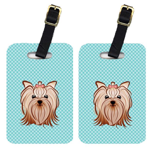 Pair of Checkerboard Blue Yorkie Yorkshire Terrier Luggage Tags BB1142BT by Caroline&#39;s Treasures