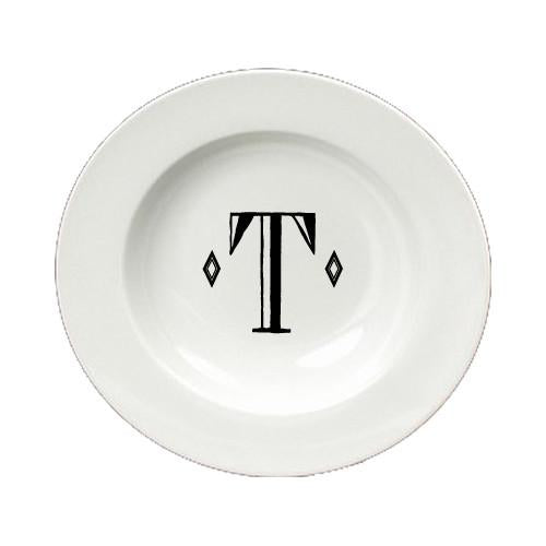 Letter T Initial Monogram Retro Round Ceramic White Soup Bowl CJ1058-T-SBW-825 by Caroline&#39;s Treasures
