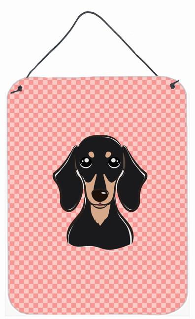 Checkerboard Pink Smooth Black and Tan Dachshund Wall or Door Hanging Prints by Caroline's Treasures