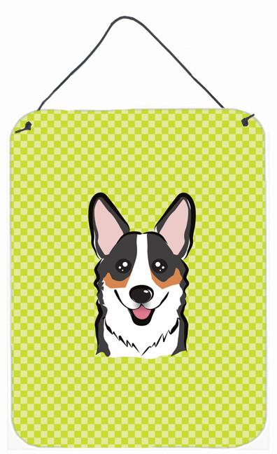 Checkerboard Lime Green Corgi Wall or Door Hanging Prints BB1317DS1216 by Caroline&#39;s Treasures