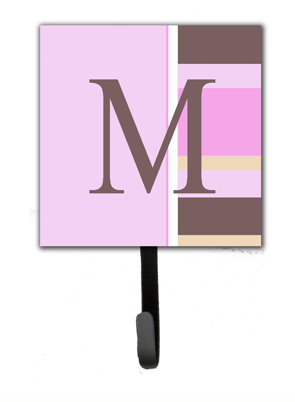 Letter M Initial Monogram - Pink Stripes Leash Holder or Key Hook by Caroline&#39;s Treasures