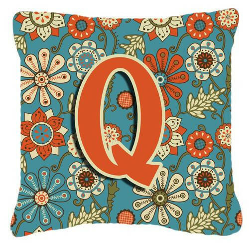 Letter Q Flowers Retro Blue Canvas Fabric Decorative Pillow CJ2012-QPW1414 by Caroline&#39;s Treasures