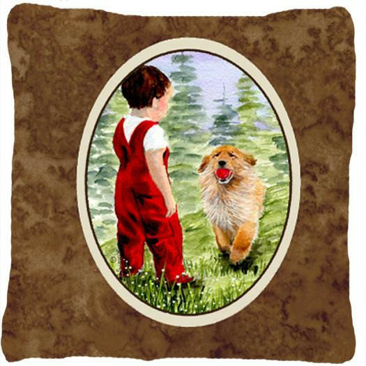 Little Boy with his  Golden Retriever Decorative   Canvas Fabric Pillow by Caroline&#39;s Treasures