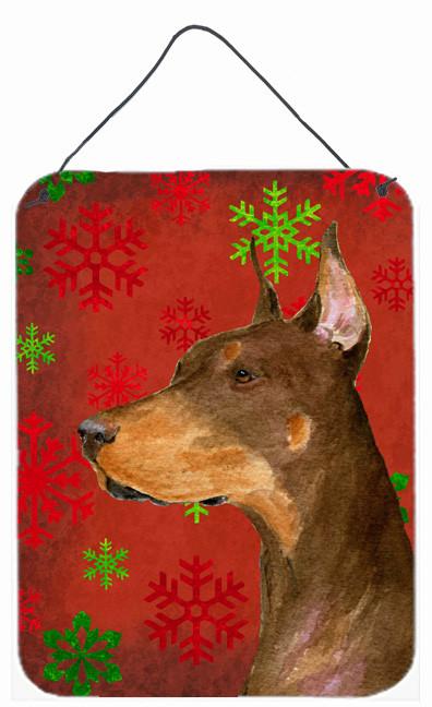 Doberman Red and Green Snowflakes Holiday Christmas Wall or Door Hanging Prints by Caroline's Treasures