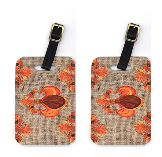 Pair of Thanksgiving Turkey Fleur de lis Luggage Tags by Caroline&#39;s Treasures