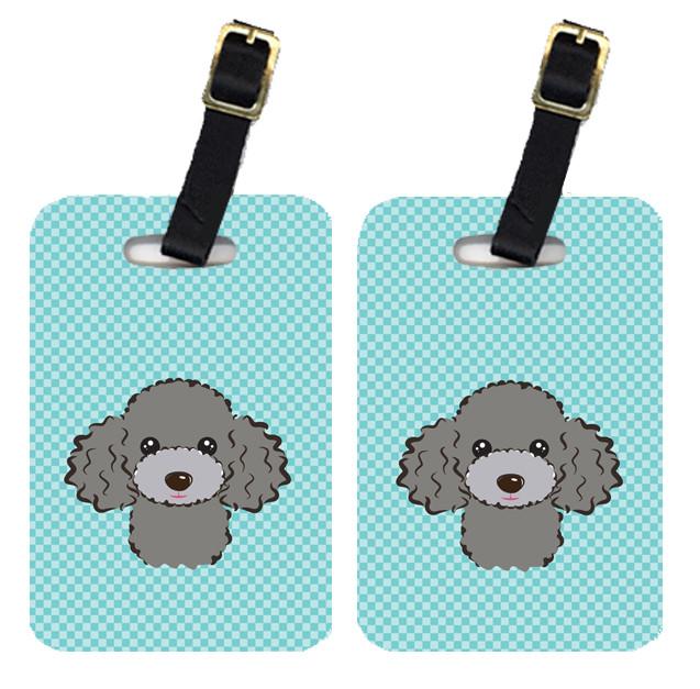 Pair of Checkerboard Blue Silver Gray Poodle Luggage Tags BB1197BT by Caroline&#39;s Treasures