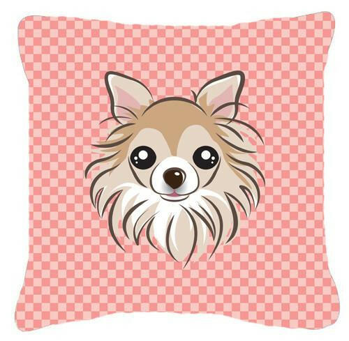Checkerboard Pink Chihuahua Canvas Fabric Decorative Pillow BB1251PW1414 - the-store.com