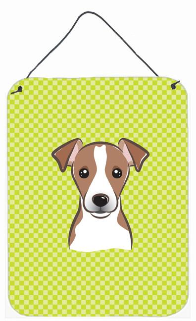 Checkerboard Lime Green Jack Russell Terrier Wall or Door Hanging Prints by Caroline&#39;s Treasures