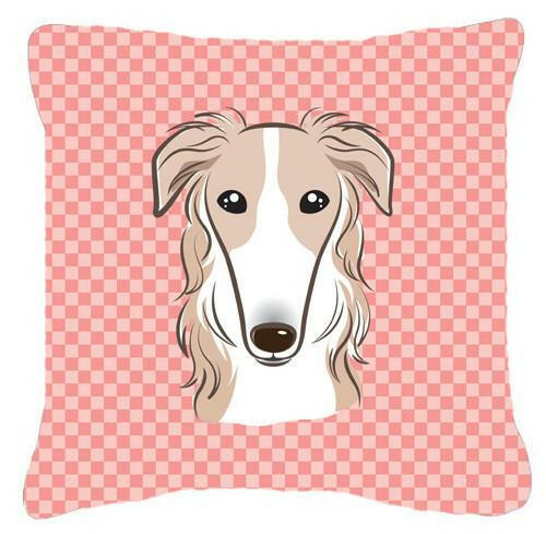 Checkerboard Pink Borzoi Canvas Fabric Decorative Pillow BB1228PW1414 - the-store.com