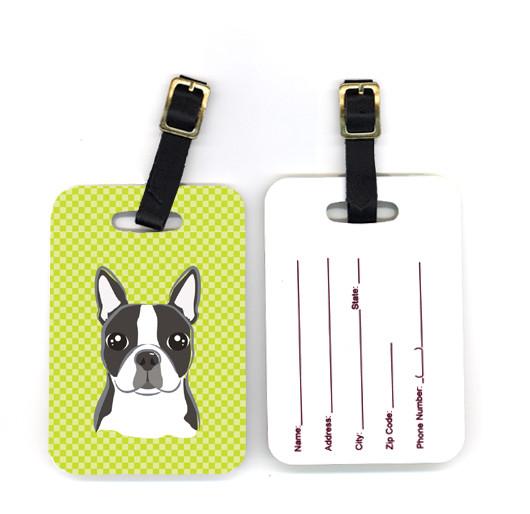 Pair of Lime Checkered Boston Terrier Luggage Tags BB1139BT by Caroline&#39;s Treasures