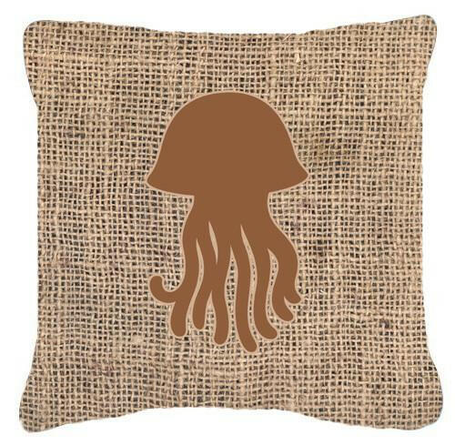 Jellyfish Burlap and Brown   Canvas Fabric Decorative Pillow BB1091 - the-store.com
