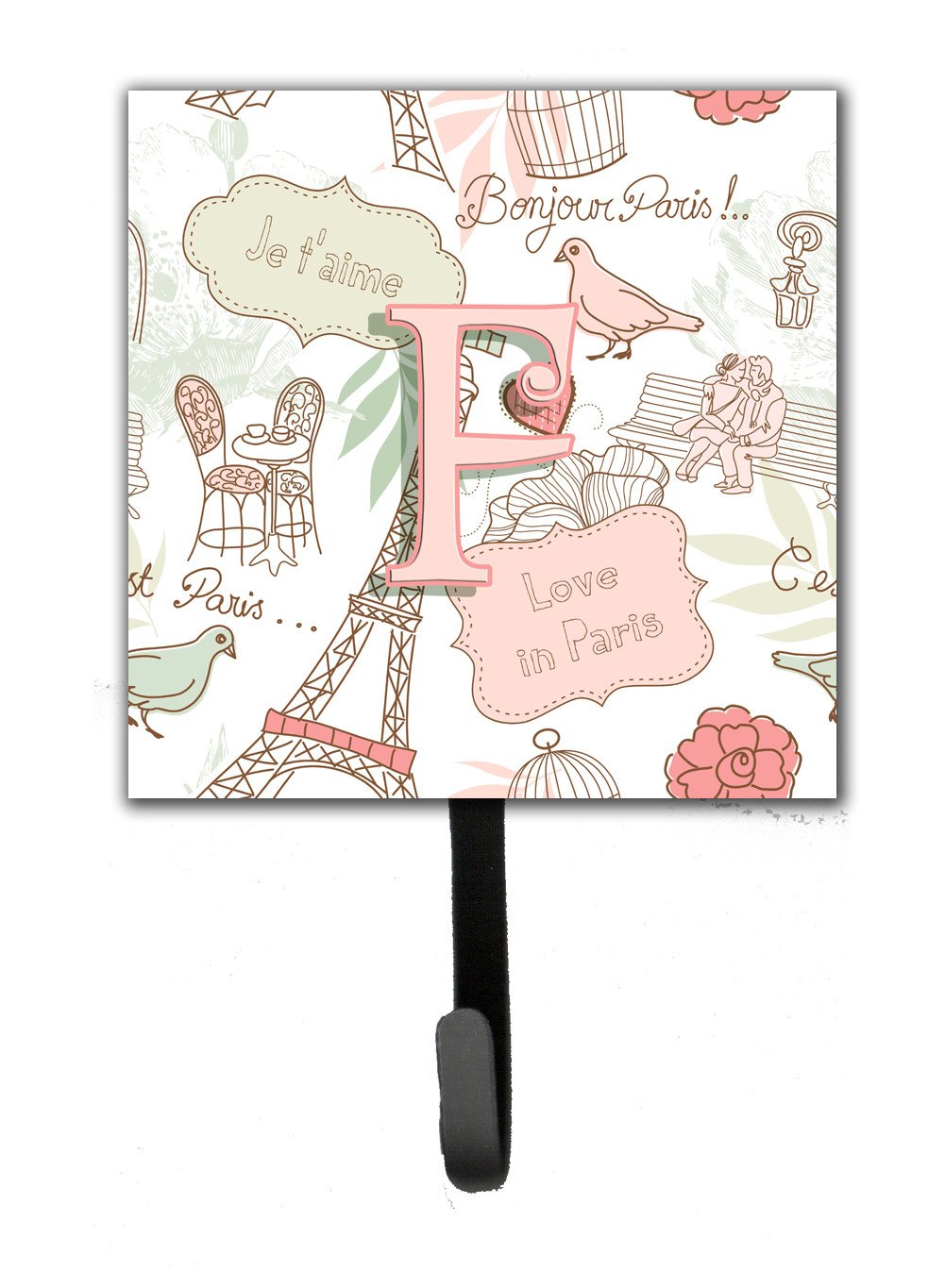 Letter F Love in Paris Pink Leash or Key Holder CJ2002-FSH4 by Caroline&#39;s Treasures