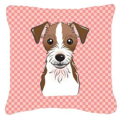 Checkerboard Pink Jack Russell Terrier Canvas Fabric Decorative Pillow BB1202PW1414 - the-store.com