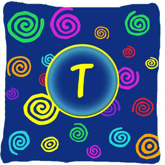 Letter T Initial Monogram - Blue Swirls Decorative   Canvas Fabric Pillow - the-store.com