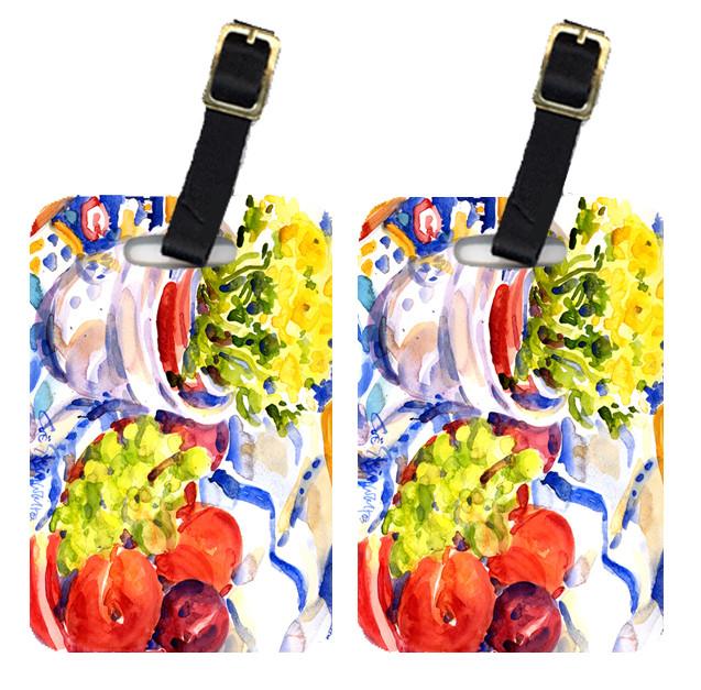 Pair of 2 Apples, Plums and Grapes with Flowers Luggage Tags by Caroline&#39;s Treasures