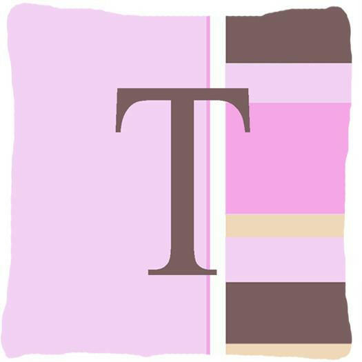 Letter T Initial Monogram - Pink Stripes Decorative   Canvas Fabric Pillow - the-store.com