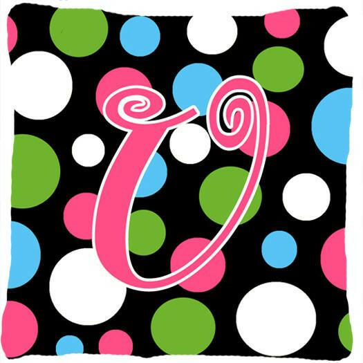 Monogram Initial U Polkadots and Pink Decorative   Canvas Fabric Pillow CJ1038 - the-store.com