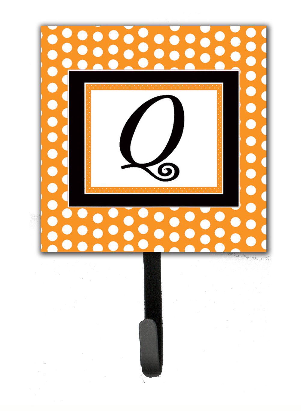 Letter Q Initial Monogram - Orange Polkadots Leash Holder or Key Hook by Caroline&#39;s Treasures