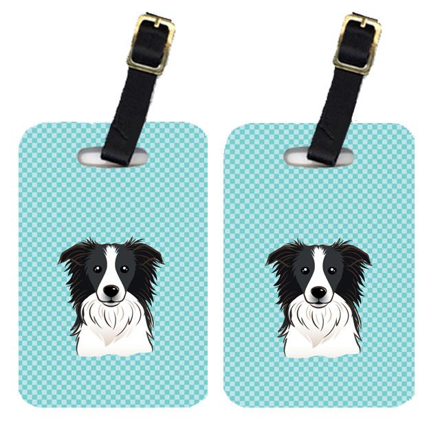 Pair of Checkerboard Blue Border Collie Luggage Tags BB1179BT by Caroline&#39;s Treasures