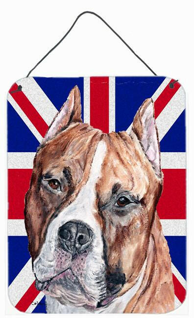 Staffordshire Bull Terrier Staffie with English Union Jack British Flag Wall or Door Hanging Prints SC9883DS1216 by Caroline&#39;s Treasures