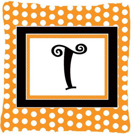 Monogram Initial T Orange Polkadots Decorative   Canvas Fabric Pillow CJ1033 - the-store.com