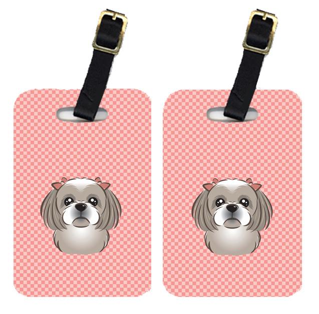 Pair of Checkerboard Pink Gray Silver Shih Tzu Luggage Tags BB1250BT by Caroline&#39;s Treasures
