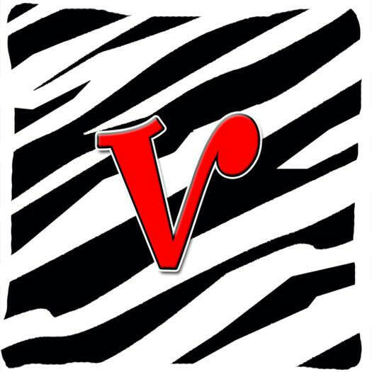 Monogram Initial V Zebra Red Decorative   Canvas Fabric Pillow CJ1024 - the-store.com