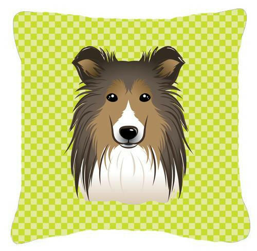 Checkerboard Lime Green Sheltie Canvas Fabric Decorative Pillow BB1304PW1414 - the-store.com