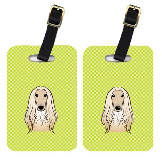 Pair of Checkerboard Lime Green Afghan Hound Luggage Tags BB1306BT by Caroline&#39;s Treasures