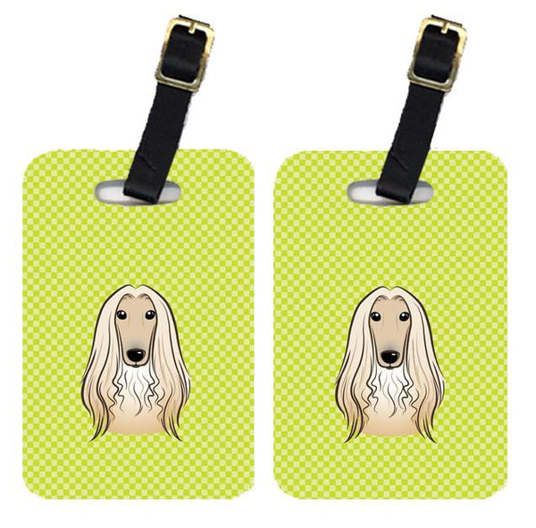 Pair of Checkerboard Lime Green Afghan Hound Luggage Tags BB1306BT by Caroline's Treasures