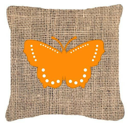 Butterfly Burlap and Orange   Canvas Fabric Decorative Pillow BB1033 - the-store.com