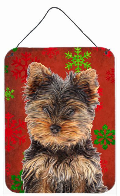 Red Snowflakes Holiday Christmas Yorkie Puppy / Yorkshire Terrier Wall or Door Hanging Prints KJ1188DS1216 by Caroline's Treasures