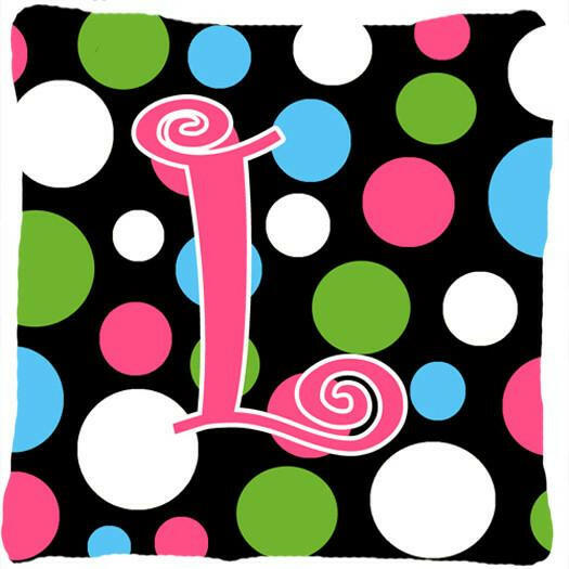 Monogram Initial L Polkadots and Pink Decorative   Canvas Fabric Pillow CJ1038 - the-store.com