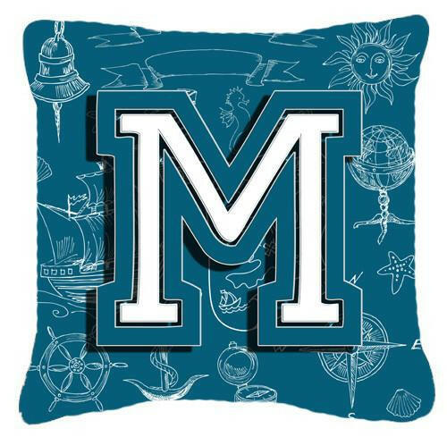 Letter M Sea Doodles Initial Alphabet Canvas Fabric Decorative Pillow CJ2014-MPW1414 by Caroline&#39;s Treasures